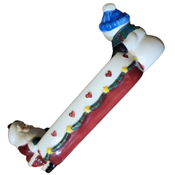 Vtg Christmas Earthenware Santa Snowman Ceramic Hearts Stars Candy Crackers Bowl - Picture 5 of 7